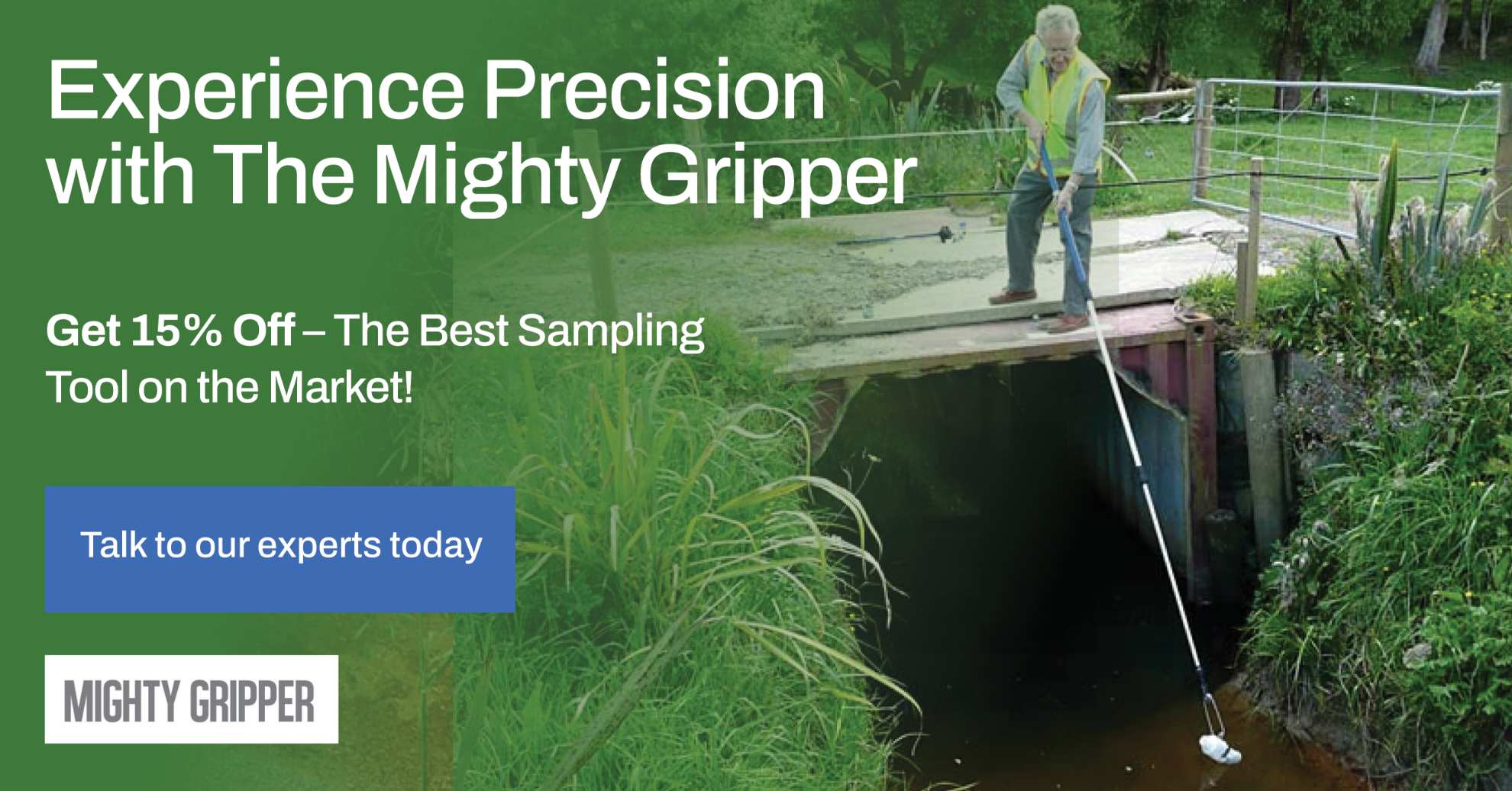 Mighty Gripper, water sampling instruments, handheld water samplers, water sampling tools, oil absorption mats, dissolved oxygen sampling, pH sampling, temperature sampling, Bottle Dropper, water sampling promotion, 15% off water samplers